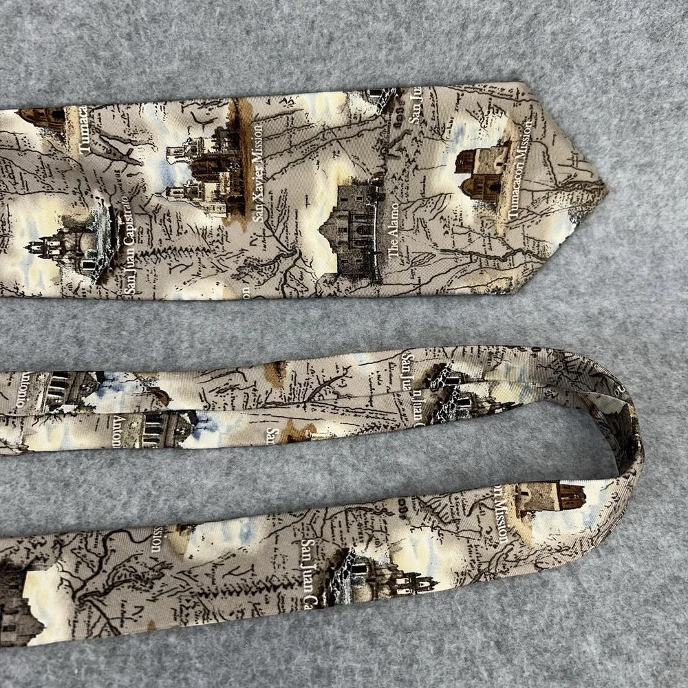 Tie Tales Texas Missions Silk Necktie Alamo Scenic Map Travel Souvenir 69